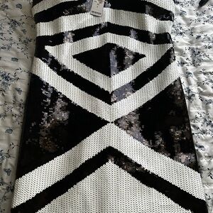 bebe Black and White Sequin Dress